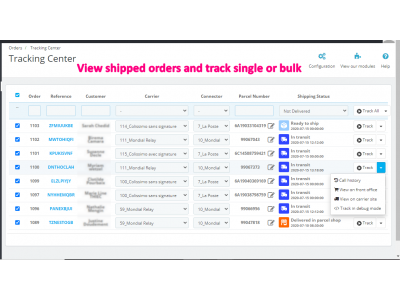 Module Tracking Center voor Prestashop